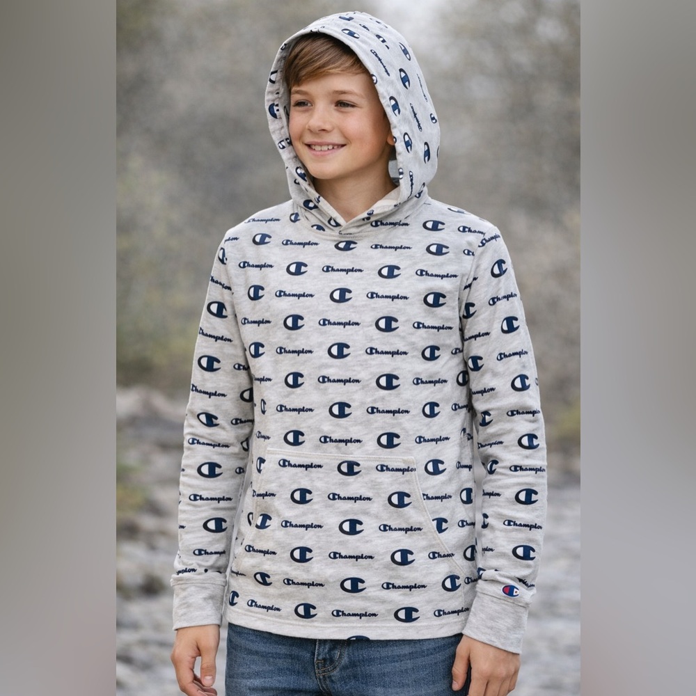 Champion Youth Light Hoodie With Champions Pattern all Over Oullover